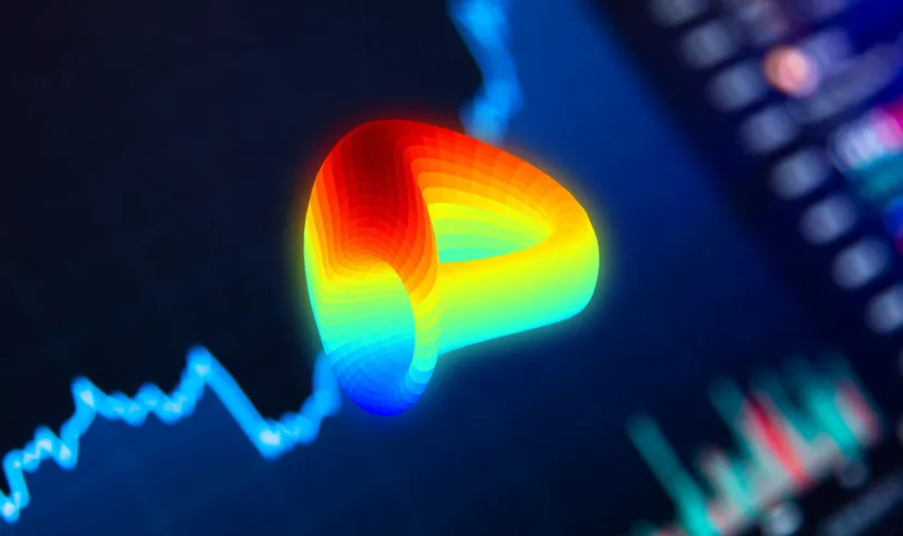 The Curve DAO Token logo, pixelated heat map-style graphic on a dark finance background