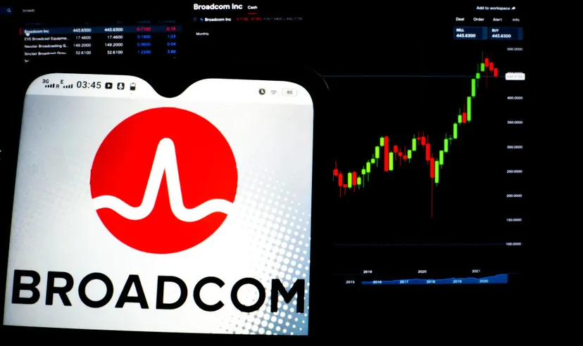 A image of Broadcom logo on a mobile phone screen 