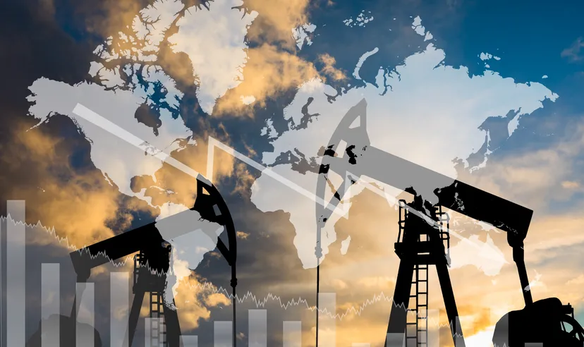 Oil pump on the background of a world map