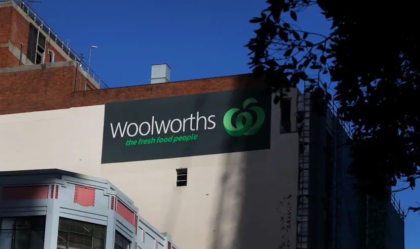 Woolworths sign in the central business district (CBD) on August 24, 2022 in Sydney, Australia