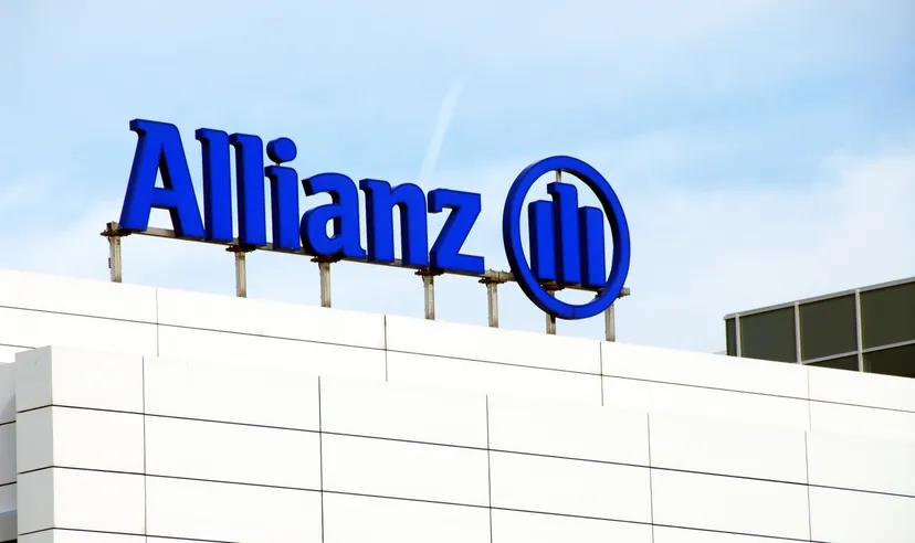 Allianz logo mounted on top of a modern office building Allianz logo mounted on top of a modern office building