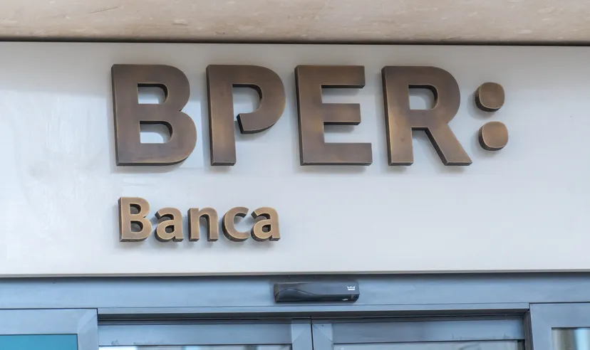 BPER Banca sign above the entrance of a bank branch