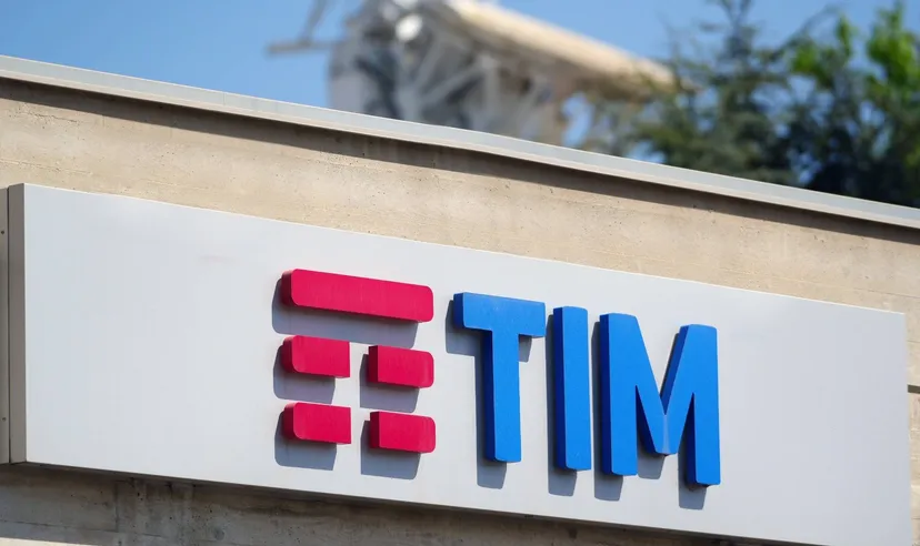 TIM logo displayed on the exterior of a telecommunications company building
