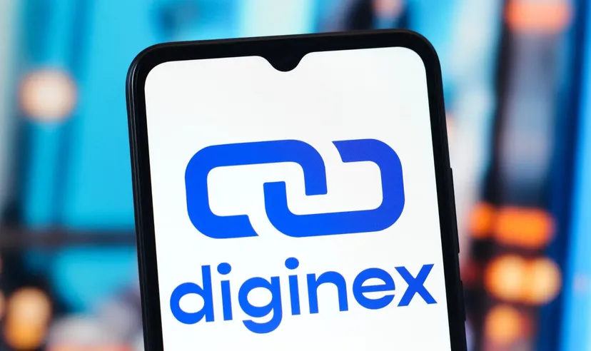 Diginex-Logo auf einem Smartphone-Bildschirm mit verschwommenem Hintergrund