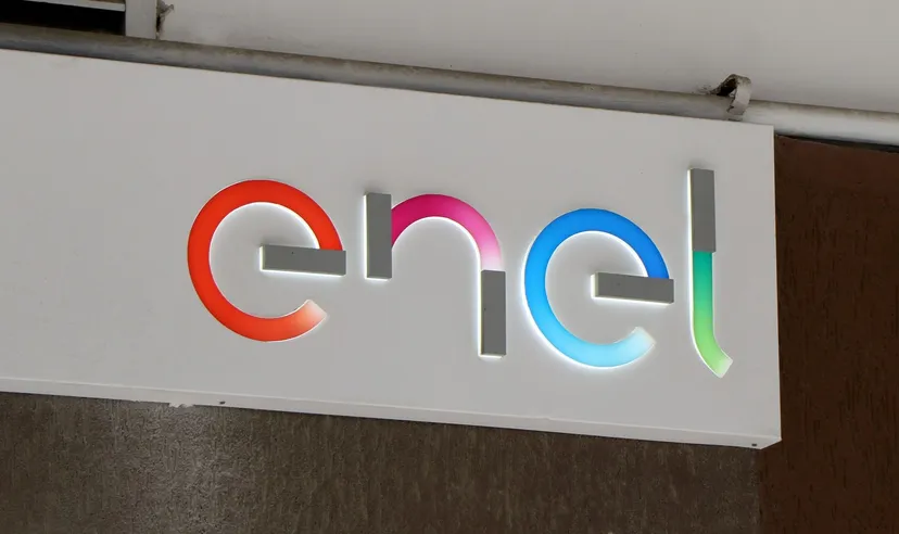 Enel logo sign mounted on a wall