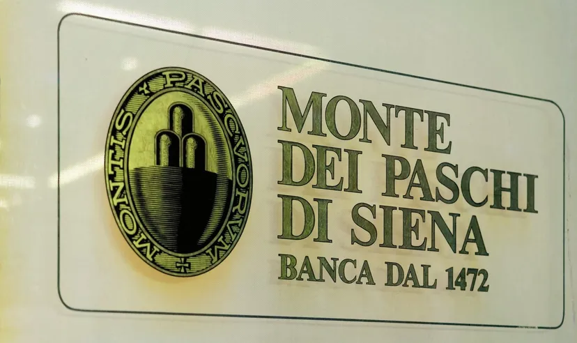 Monte dei Paschi di Siena bank logo displayed on a wall sign