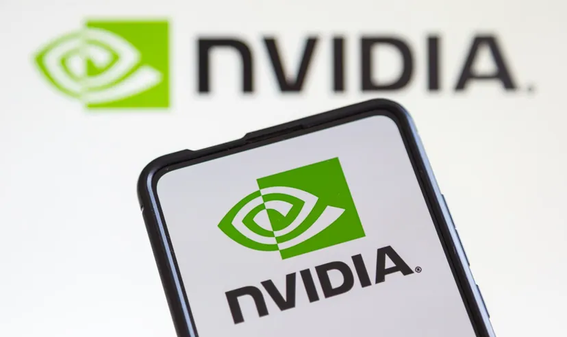 NVIDIA logo displayed on a smartphone screen with a blurred NVIDIA logo in the background