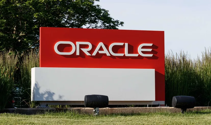 Oracle company logo displayed on a large red sign