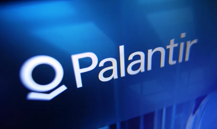 Close-up of Palantir logo on a digital screen