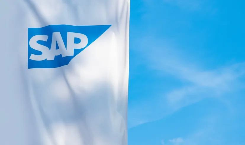SAP logo on a white flag against a blue sky