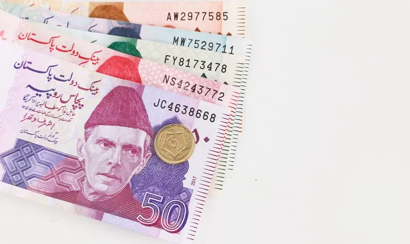 A picture of several Pakistani rupees