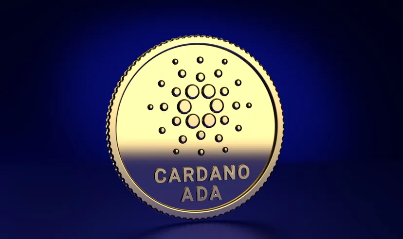 Cardano (ADA) coin on a blue background