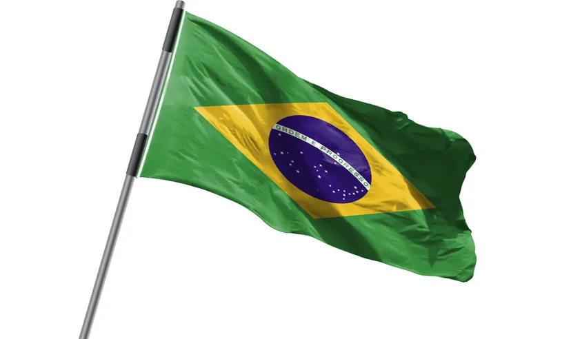 Brazil recession Brazil Flag waving against white background stock image