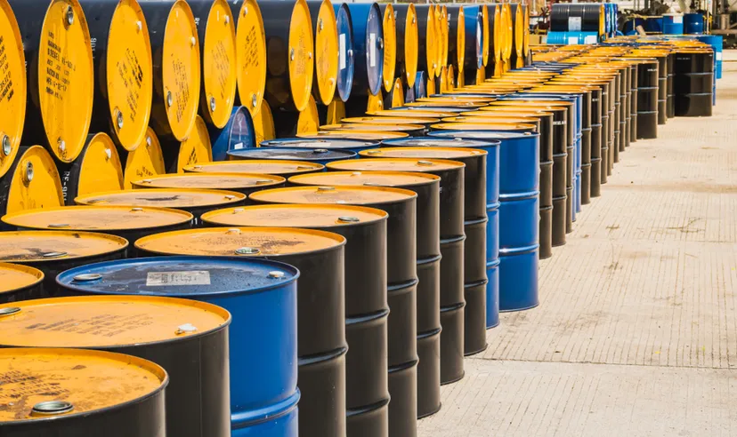 Industry oil barrels or chemical drums stacked up