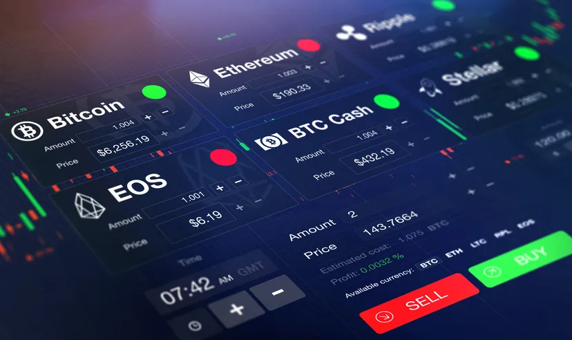 Screen showing cryptocurrencies and their prices