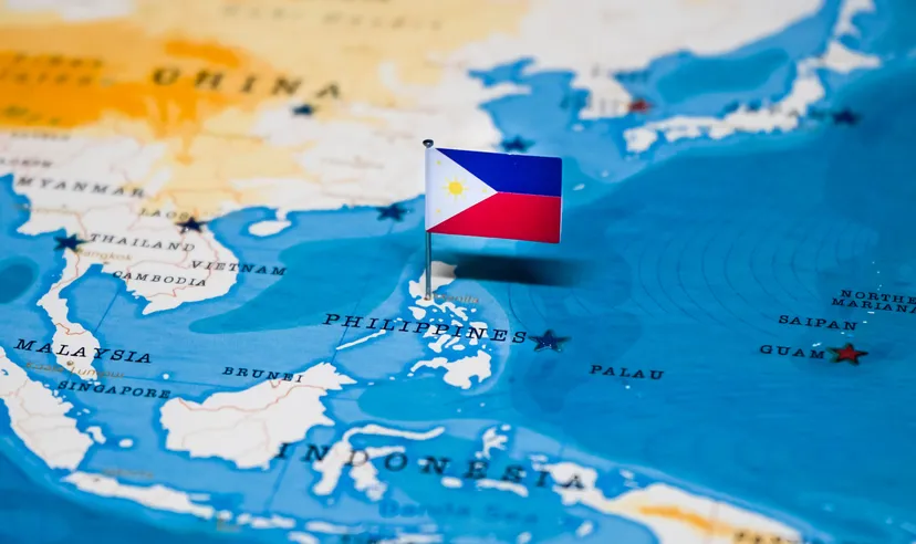 Map of east Asia with a Phillipines flag