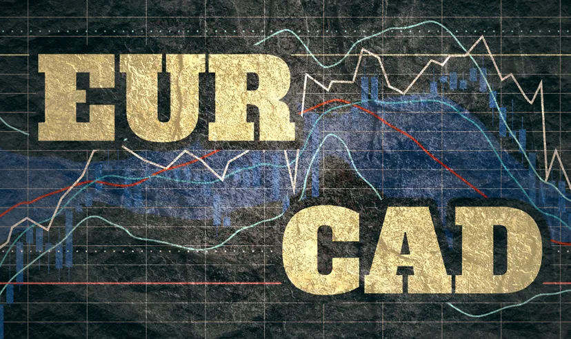 Forex candlestick pattern. Trading chart concept. Financial market chart. Currency pair. Acronym EUR - European Union currency. Acronym CAD - Canadian dollar.