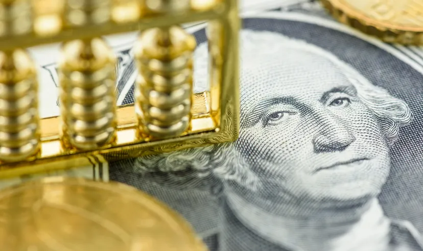 DXY forecast: Will rate hikes support USD dominance? Money supply, economic concept : Chinese abacus on one US dollar paper currency with image of George Washington, depicts global infleunce and major impact of the USD, FED central bank around the world