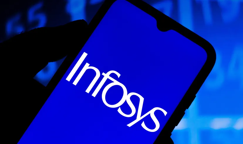 The Infosys Limited logo seen displayed on a smartphone, which accompanies the stock forecast for Infosys