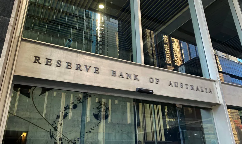 Signage outside the entrance of the Reserve Bank of Australia building in Sydney, Australia.