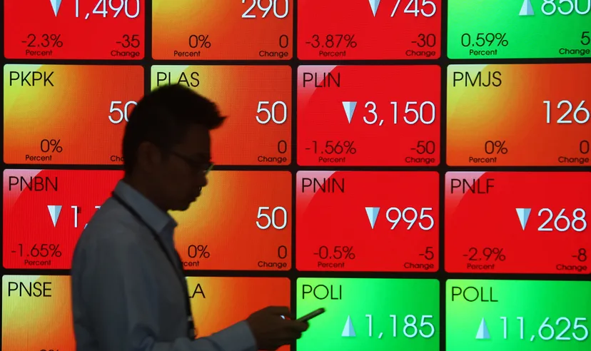 Indonesian stock market screen.