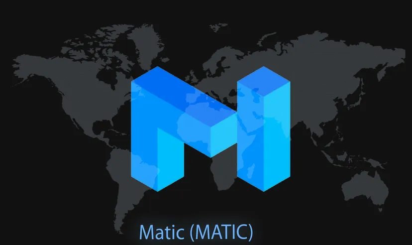 The MATIC logo on a black world map