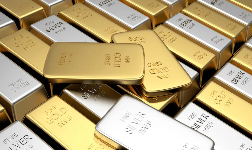  Rows of gold and silver bars with several thin bars