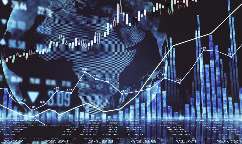 US Russell 2000 forecast: Will the index recovery sustain? Global stock market concept with circle world map and financial chart and diagram at dark background. 3D rendering