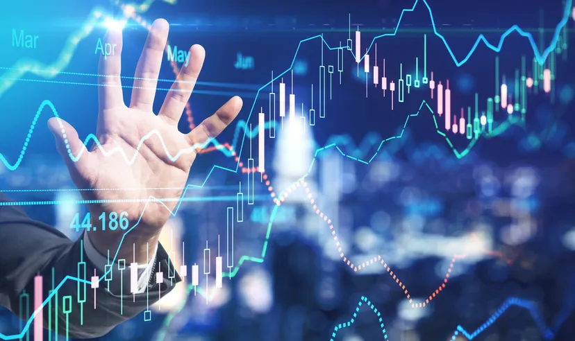 Tata Power share price forecast 2022-2025: Investing in future renewables?  Stock market investment concept with businessman hand touching digital screen with forex chart indicators. Double exposure