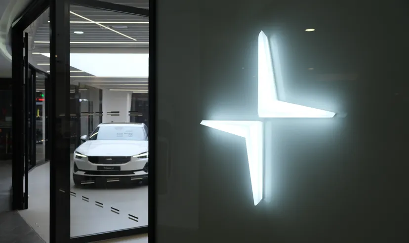 Close-up of Polestar logo at Auto Shanghai 2021