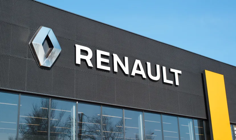 Renault dealership exterior with logo.