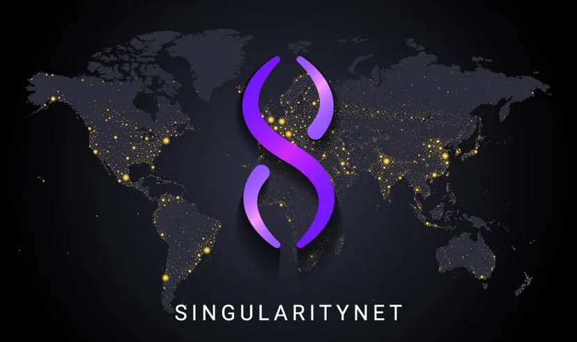 SingularityNET (AGIX) price prediction SingularityNET logo on world map background