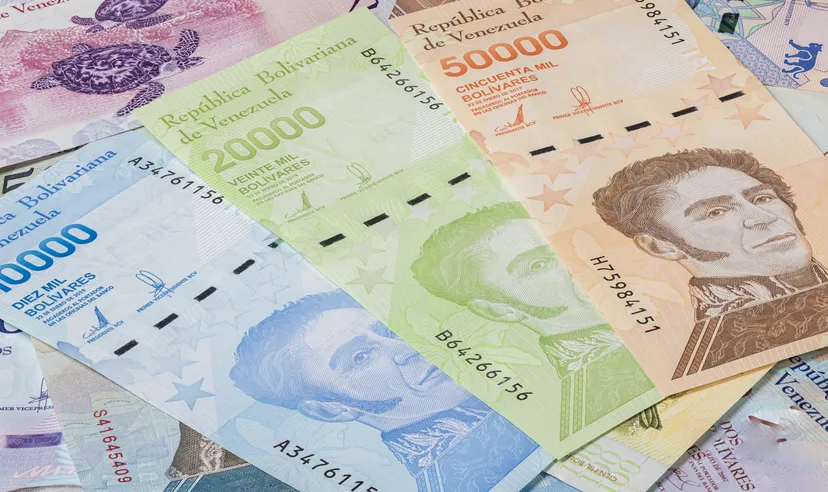 Bolivares or Bolivar money of the republic Venezuela. Close up to the currency of the south American country Venezuela.