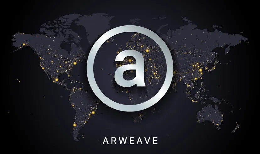 Arweave crypto digital payment system blockchain concept. Cryptocurrency isolated on earth night lights world map background. Vector illustration