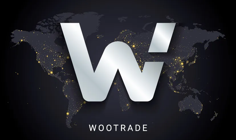Vector illustration of Wootrade cryptocurrency digital payment system blockchain concept. Cryptocurrency isolated on earth night lights world map background