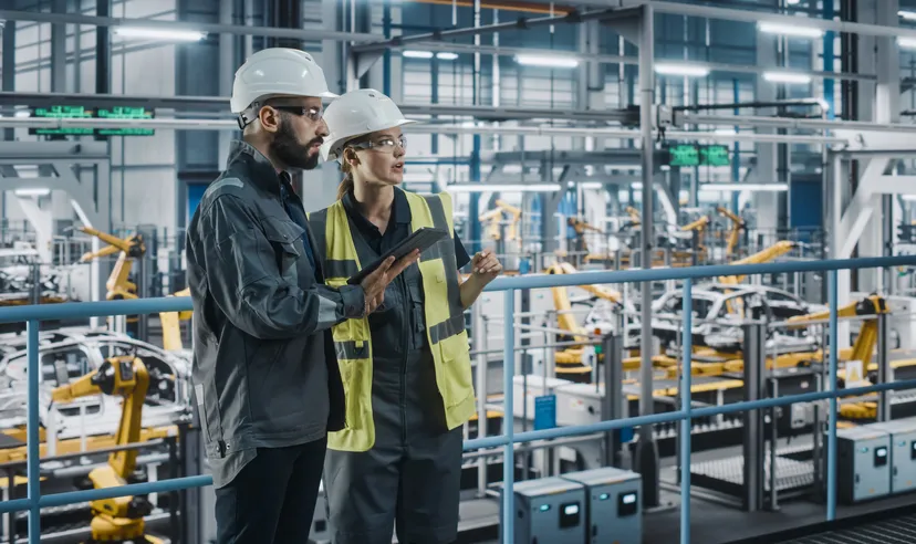 Ingenieure arbeiten in einer industriellen Produktionsanlage.
