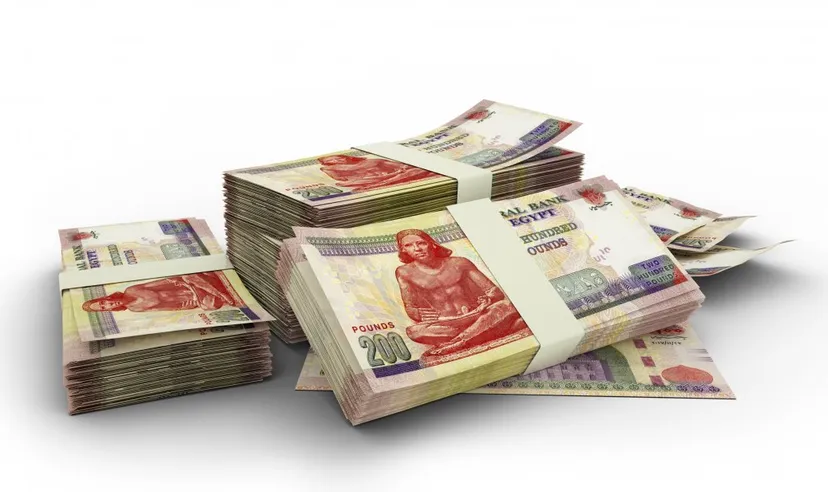 3D Stack of 200 Egyptian pound notes isolated on white background
