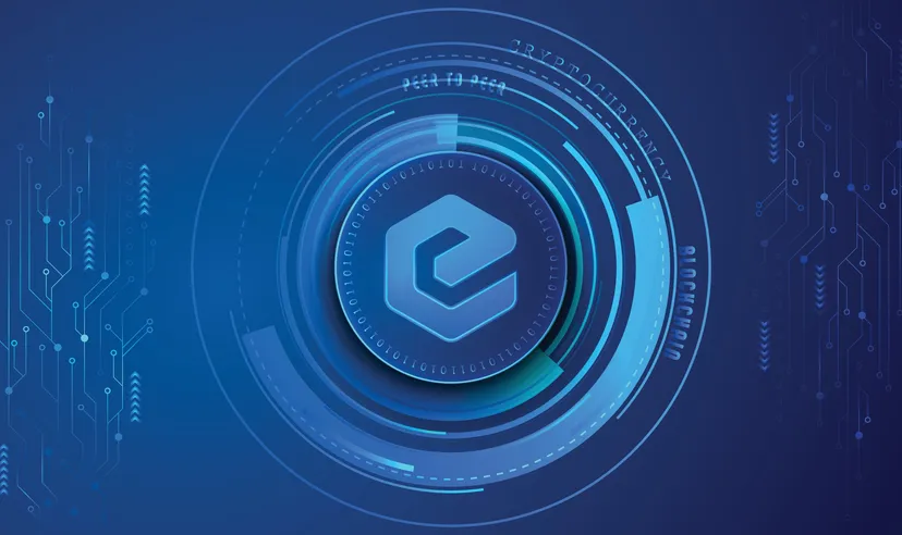 The Ecash logo on a blue background