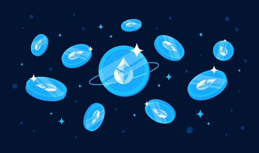 A group of blue LDO tokens on a black background