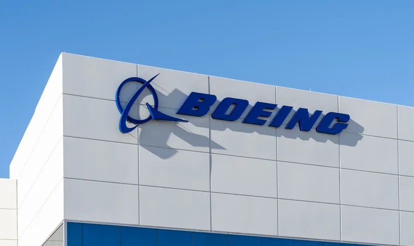 Boeing company logo displayed on the exterior of a corporate building