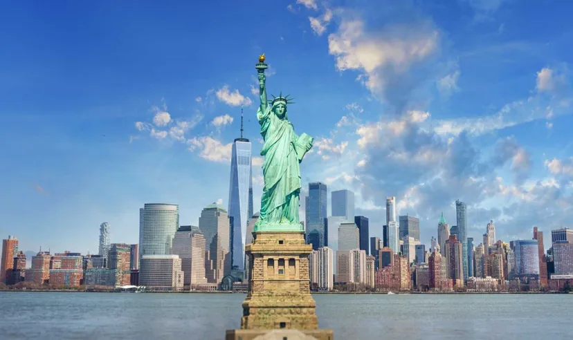 The Statue of Liberty with a New York backdrop.
