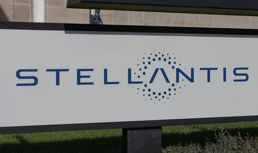 Stellantis company sign outside office building Stellantis company sign outside office building