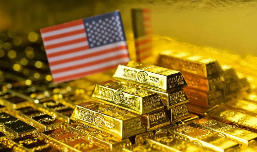 Gold bars, American flag