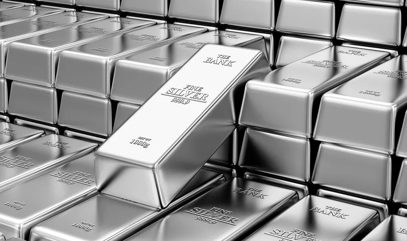 Bank reserve silver bars arranged in rows