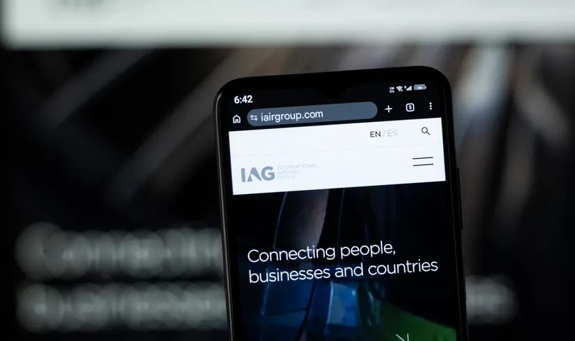 International Airlines Group (IAG) website displayed on a smartphone