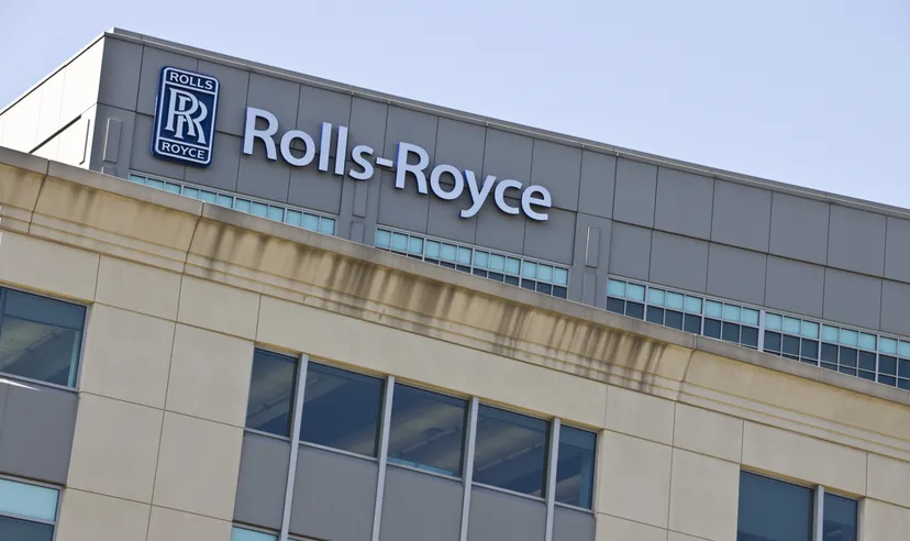 Rolls-Royce logo and signage displayed on the exterior of a company building.