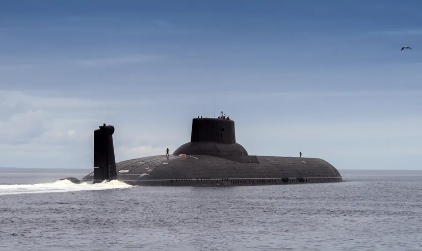 Military submarine at sea.