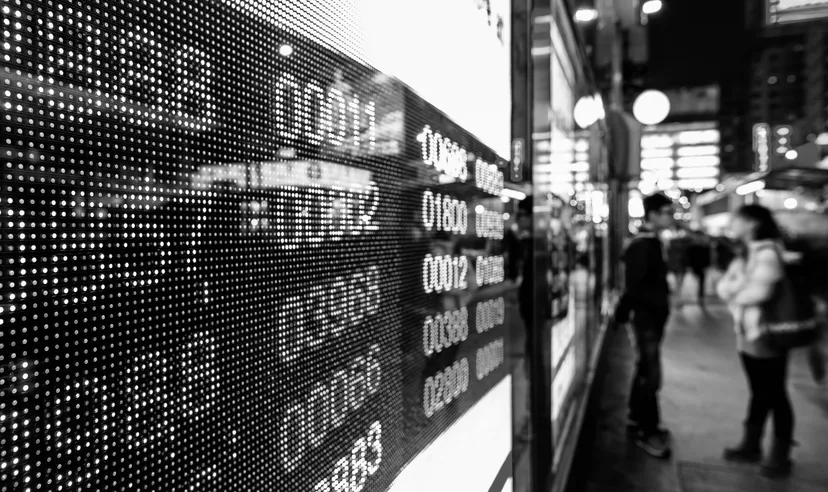 Black and white trading chart screen