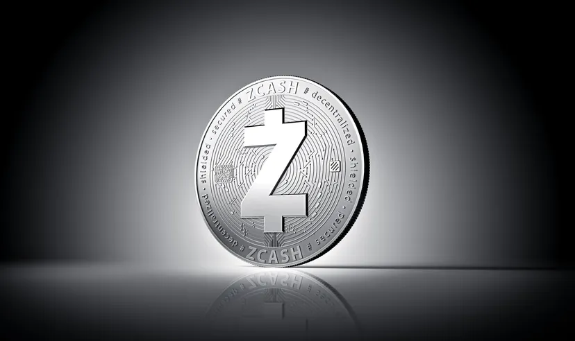 Zcash cryptocurrency physical concept coin on gently lit dark background. 3D rendering