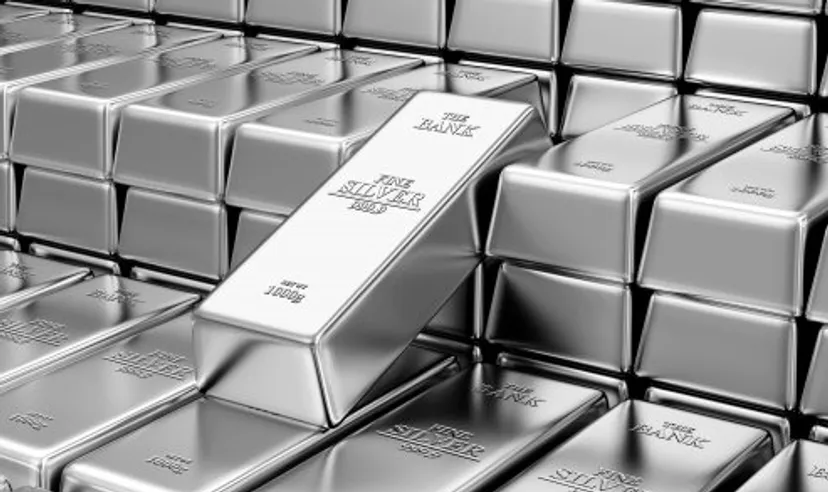 Bank reserve silver bars arranged in rows